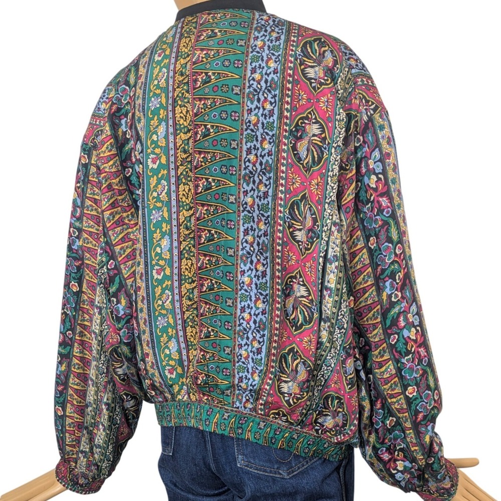Silk Club Vintage Paisley Floral Print Silk Bomber Jacket Zip Up Sz S - Picture 5 of 7
